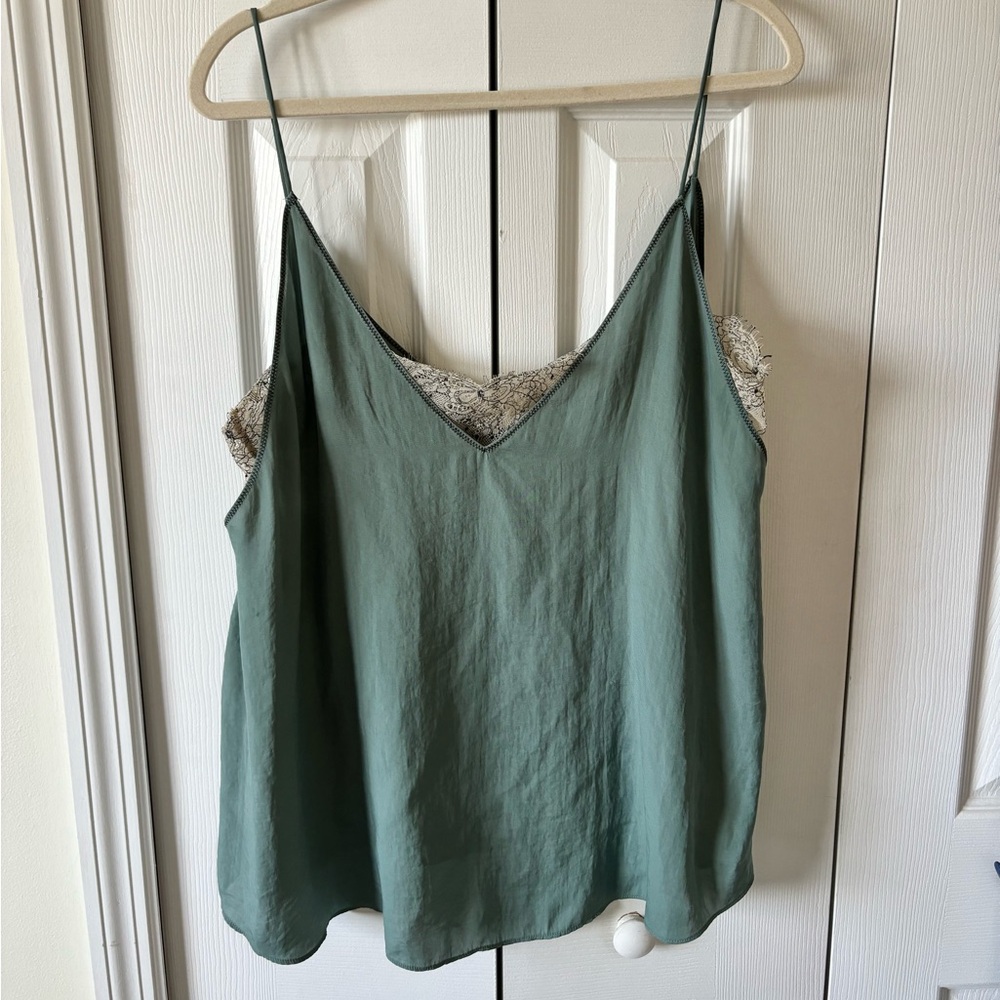 Lace Detail Green Tank Top